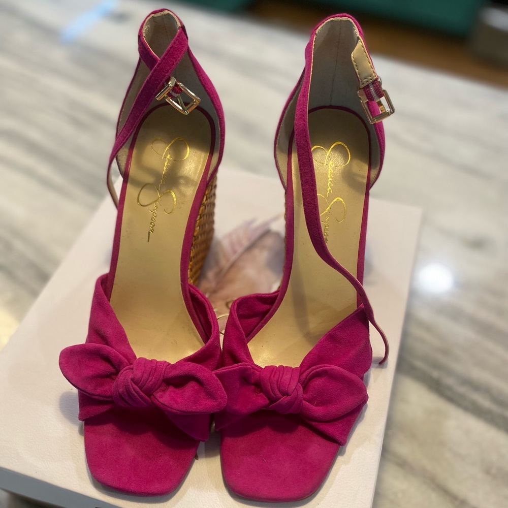 Jessica Simpson magenta bow espadrille wedges never worn